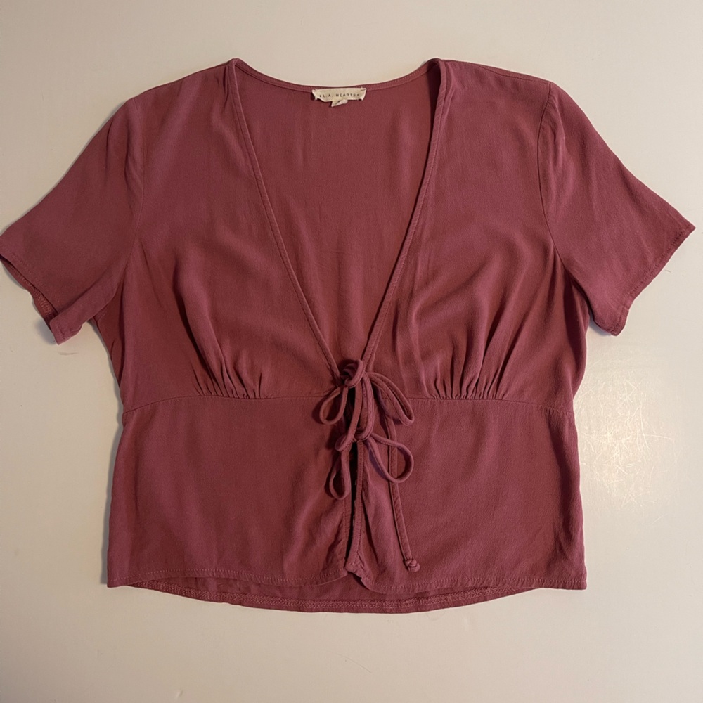 Mauve Rayon Tie Front Blouse S - Picture 4 of 9